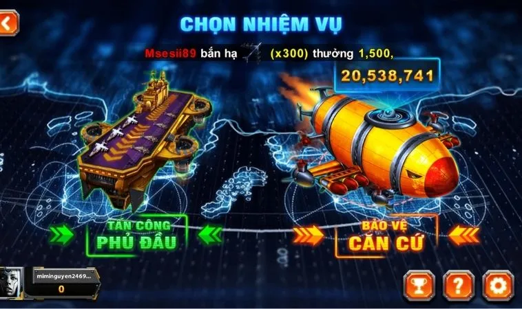 Chọn nhiệm vụ trong game Bắn Cá Đại Chiến B52 tại B52 Club