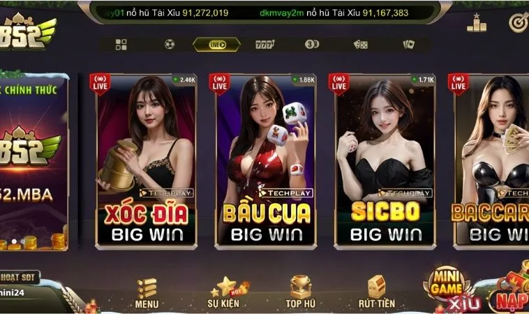 Sảnh Casino Online B52 Club quy tụ nhiều tựa game hấp dẫn để trải nghiệm